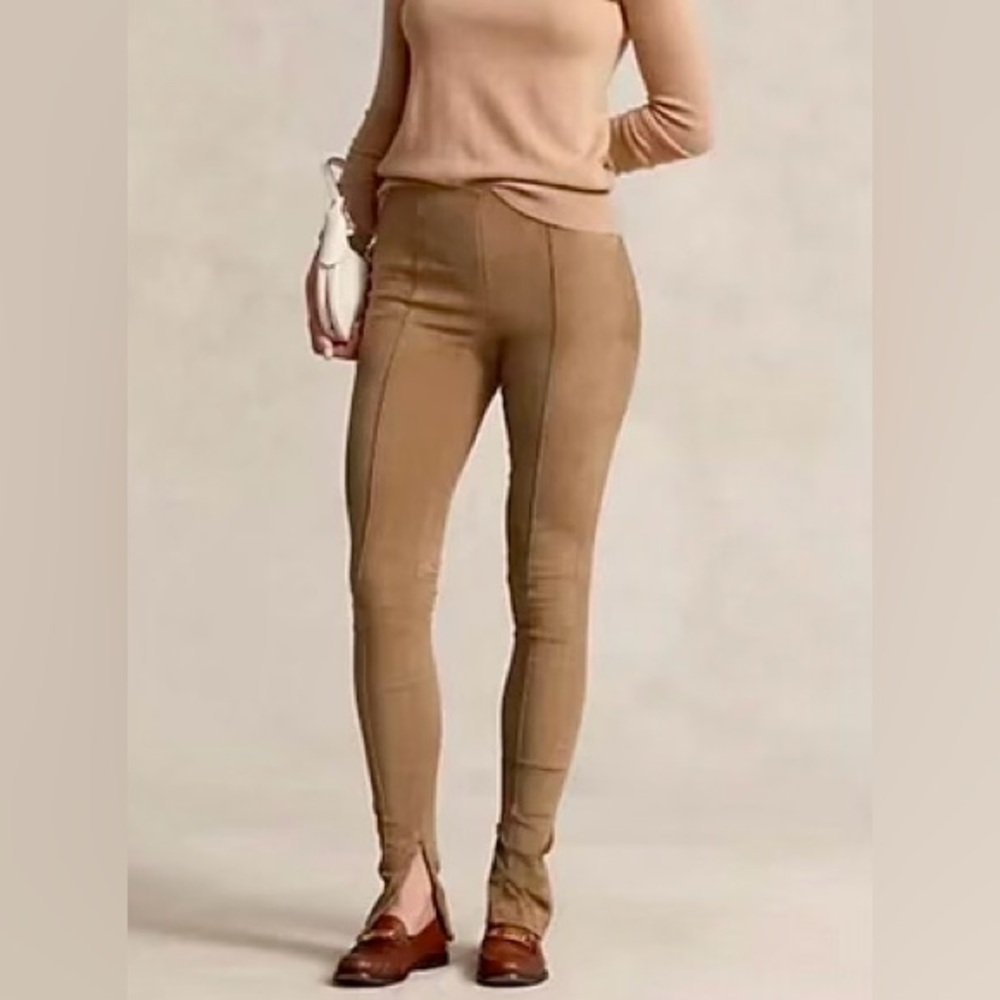 Ralph Lauren Pintucked Lambskin Camel Suede Pant